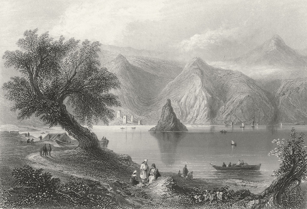 ROMANIA. Babacai. river boat Mtns building 1840 old antique print picture